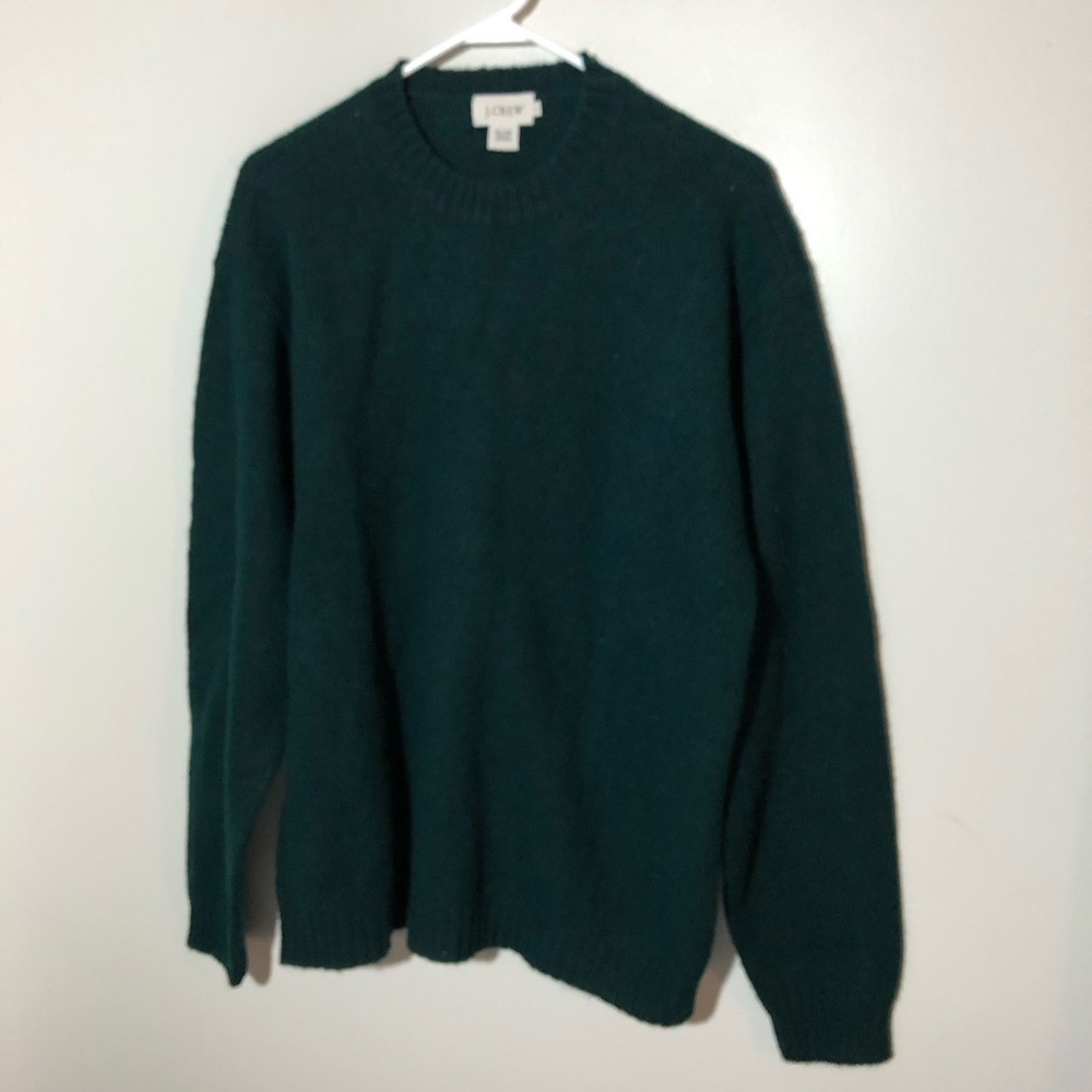 J crew mens green wool crewneck pullover sweater L preppy classic minimalist